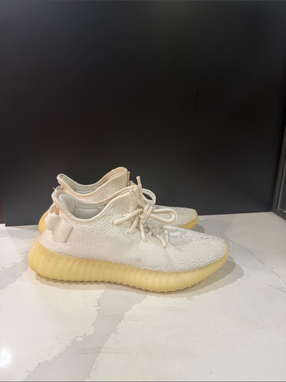 Yeezy adidas Cream Knit Sneakers with Yellow Sole